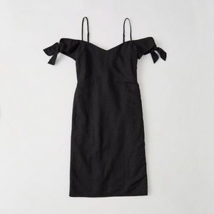 Abercrombie Tie Shoulder Off the Shoulder Linen Blend Midi Dress Red 6